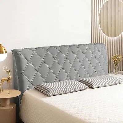 Kopfteilbezug aus Stretch-Samt, 200 cm, grau, waschbar