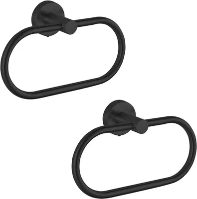 Image de Ensemble de 2 porte-serviettes muraux en acier inoxydable noir mat. Accessoire de salle de bain moderne