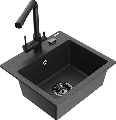 Produktbild von Mexen Milo 1-Becken-Granit-Spüle mit Mischbatterie Duero, Schwarz gesprenkelt - 6505-76-671600-70-B