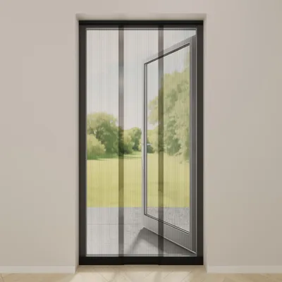 Produktbild von DTCH® Fliegenvorhang – Lamellenvorhang Tür – Schwarz Netz – Profil Anthrazit – Ohne Bohren – 95 x 235 cm