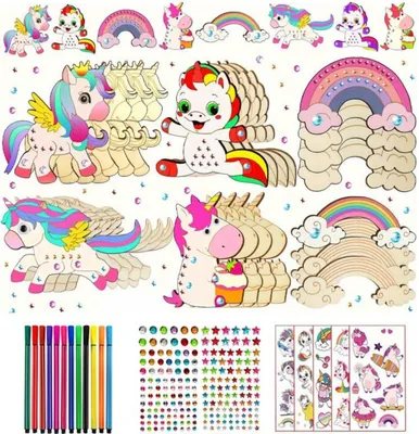 Produktbild von Habarri | Kreatives Malset - 24 Teile - für Kinder ab 4 Jahren - Kunstset mit Buntstiften, Farben und Aufklebern - Einhörner