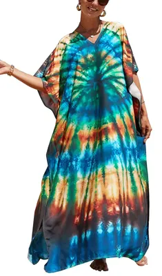 Zdjęcie produktu dla Sukienka boho w dużym rozmiarze, z wzorem tie-dye