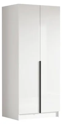 Produktbild von MIRJAN24 Kleiderschrank Bono I, Schlafzimmer, Drehtürenschrank, mit Kleiderstange, Modern, Garderobenschrank, Metallgriffe (Farbe: Weiß / Weiß Hochglanz + Schwarz)