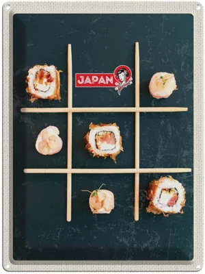 Produktbild von vianmo Blechschild 40x30 cm Japan Soja Abenteuer Reisen Urlaub Sushi Fisch Gurke Stäbchen Bildmotiv Reisemotiv Essen Trinken