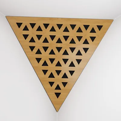 Immagine prodotto di Confezione da 2 – Bass trap per angoli del soffitto "Triangle-F" | Schiuma acustica piramidale con pannello HDF laminato e rivestimento in tessuto [TRI - Rovere | Nero]