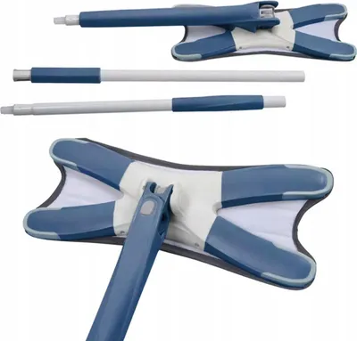 A disassembled mop with its handle components shown separately.