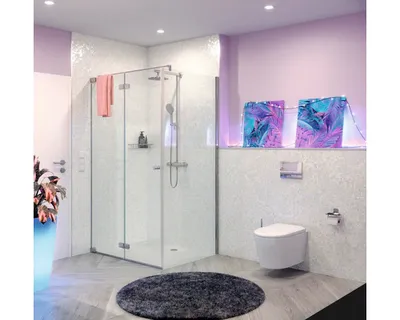 Produktbild von Jungborn Duschtür mit Seitenwand SETTE Drehfalttür links Seitenwand rechts 120 x 90 cm Profil chrom Klarglas mit schmutz