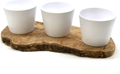 Produktbild von 3er Kräuterstation Olivenholz-Sockel wahlweise Kräuterschere tolles Geschenk Freunde