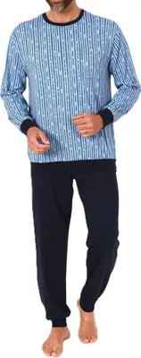 Produktbild von Normann Herren langarm Schlafanzug Pyjama mit Bündchen aus Baumwolle ; hellblau , 50