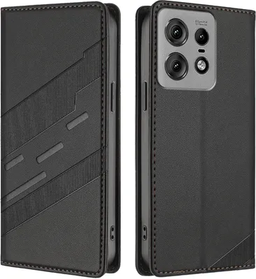 Image de Etui pour Motorola Edge 50 Pro, étui portefeuille en cuirPolyuréthaneavec fente pour cartes et fonction stand Schwarz