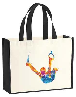 Produktbild von Huuraa Jutetasche Gymnastik Ringe 21 Liter Black Jute und Baumwolle Einkaufstasche Geschenkidee