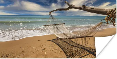 Produktbild von MuchoWow® Poster Strand - Meer - Hängematte 40x20 cm - Poster für die Wand - Poster Schlafzimmer