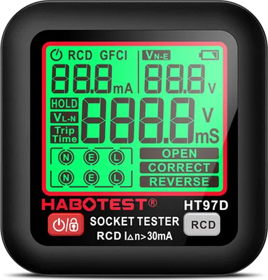 Obrázek produktu pro HABOTEST HT97D Digitální tester zásuvek Test napětí Detektor zásuvek EU Inteligentní test úniku Multifunkční tester fází