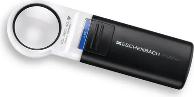 A handheld magnifying glass with an LED light.