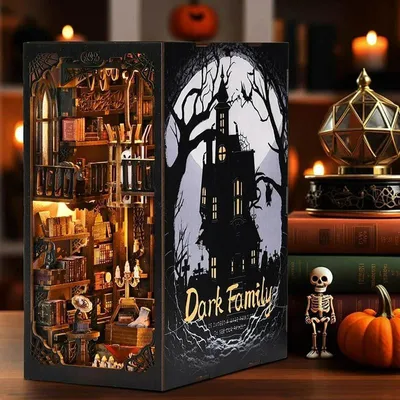 Image de Maison miniature Book Nook - Famille Dracula - Puzzle 3D - 366 pièces - Maison miniature en bois - avec éclairage LED