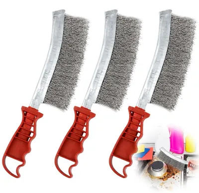 Zdjęcie produktu dla Zestaw 3 szczotek ręcznych, wykonanych ze stali nierdzewnej, o długości 240 mm, przeznaczonych do czyszczenia z osadów i rdzy