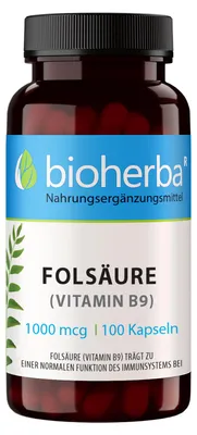 Produktbild von Bioherba Folsäure (Vitamin B9) 1000 mcg 100 Kapseln