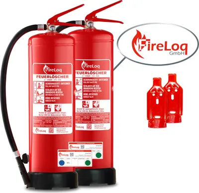 Produktbild von FireLoq 2x 6L Schaum Feuerlöscher für Brandklasse AB mit 27A | 233B ergibt 9LE Dauerdruck inkl. Prüfnachweis,Wandhalter und Manometer