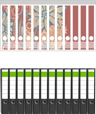 Produktbild von Wallario 12 Stück schmale Ordner inkl. Klebeetiketten mit Motive Muster mit Blumen in Pastellfarben -  Set mit Rückenschildern / Ordnerrücken Stickern