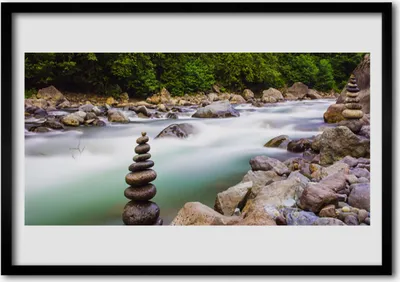 Produktbild von Bild 70x50 MDF-Rahmen Wandkunst Forest Stream River Mountains