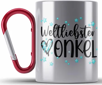 Produktbild von Trendation - Bester Onkel Edelstahl Tasse Karabiner Geschenk Edelstahl Tasse Karabinern Geburtstag Geschenkideen Weihnachten (Rot)
