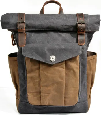 Produktbild von MORGNTAU Vintage-Rucksack "Traveler" / gewachstes Segeltuch / wasserabweisend / mit Laptopfach – Grau