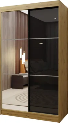 Produktbild von Masseno Schiebetürenschrank VITALE 120 cm Kleiderschrank Schlafzimmer Schrank 2-türig mit Spiegel und Lacobel Eiche Artisan