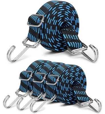 Obrázok produktu pre Sada 4 nastaviteľných fixačných popruhov na batožinu – elastické popruhy s háčikmi, dĺžka 2 metre
