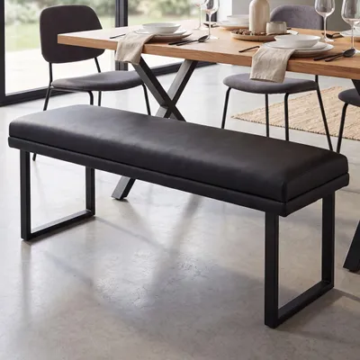 Obrázek produktu pro Sedací lavice HWC-O81, čalouněná lavice, lavice do předsíně, jídelní lavice, kov, umělá kůže, 120 cm, černá barva
