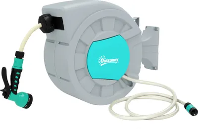 Zdjęcie produktu dla Bęben na wąż Outsunny z wężem ogrodowym 20 m, skrzynka na wąż obracana o 180