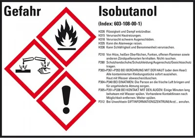 Produktbild von Dreifke® Aufkleber I GHS-Etikett Isobutanol, GefStoffV/GHS/CLP, Folie, 148x10...