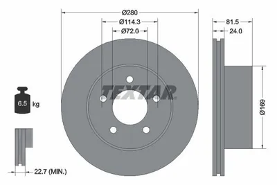 Obrázok produktu pre 2 brzdové kotúče Textar 280 mm vpredu pre Grand Cherokee Wrangler