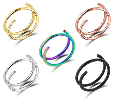 Produktbild von Set aus 5 Doppel-Nasenringen, Piercingringe für einzelne Piercings, Septumring aus Edelstahl, Nasenpiercingschmuck für Mädchen, gedrehter Spiral-Nasenring.