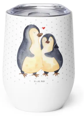 Produktbild von Mr. & Mrs. Panda glühweinbecher Pinguin umarmen - Weiß - Geschenk, Paar, Umarmung, thermosbecher, Liebe, Thermo Becher, Thermobecher, Weinbecher, kaffee tasse, Verknallt