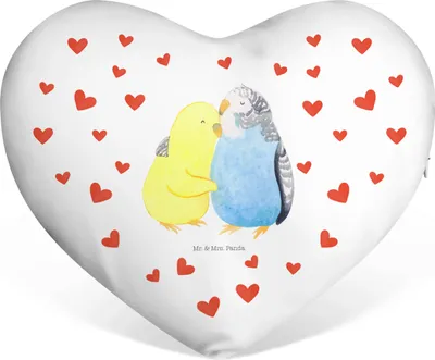 Produktbild von Mr. & Mrs. Panda Sofakissen Wellensittich Liebe - Weiß - Geschenk, Dekokissen, Umarmen, Kuschelkissen, Vertrauen, Verknallt, Liebeskissen, dekoartikel, Freundin, Vögel