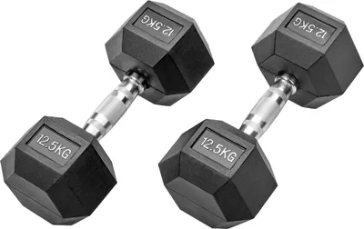 Produktbild von Gummierte Hexagon Hanteln mit verchromten Griffen : 2 x 12,5 kg (25 kg) Gewicht: 2 x 12,5 kg (25 kg)