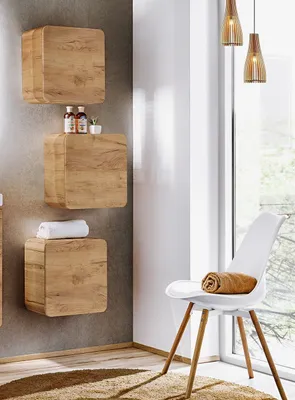 Produktbild von Badezimmer Hängeschrank 3er-Set 35x35x22 cm FERMO Gold Eiche