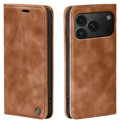 Produktbild von Handy Hülle für Apple iPhone 18 Pro Klapphülle Bookcase Flip Cover Handy Tasche Etui Farbe: Hellbraun