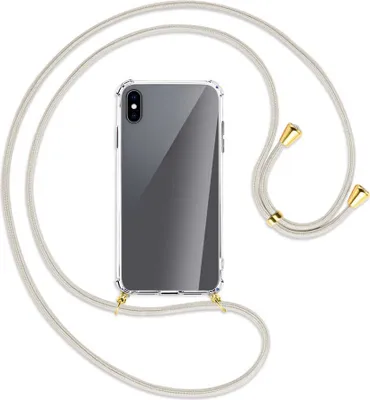 Produktbild von Handykette Backcover-Schutzhülle mit Band (Metall goldfarben) für Apple iPhone XS Max - broken white
