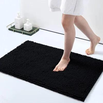 Produktbild von Badematte aus Chenille-Mikrofaser – rutschfest, saugfähig, maschinenwaschbar, 40×60 cm (schwarz)