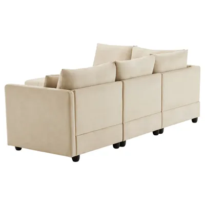 Produktbild von Merax Ecksofa 5-Sitzer, Schlafsofa mit umwandelbarem Hocker 1 Teile, Modulare Sofa L-förmiges/U-förmiges Couch Polstersofa Baumwoll-Leinen, Beige