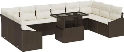 Produktbild von vidaXL Sofa Set 11 stk. Braun und Creme Poly-Rattan