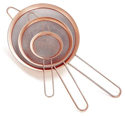 Imagen del producto de Juego de coladores finos, de 3 piezas, de cobre y acero inoxidable, para harina y té