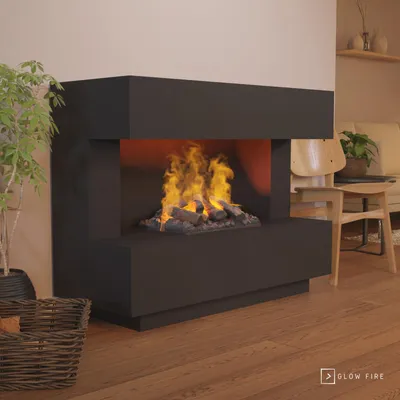 Produktbild von GLOW FIRE Elektrokamin 'Kant' | Wasserdampf Kamin mit OMC 500 inkl. Holz in schwarz | HxBxT: 120x90x50 cm