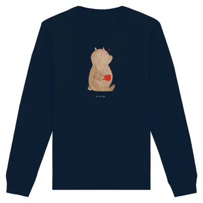 Produktbild von Mr. & Mrs. Panda Rundhals Pullover Bär Morgenkaffee Größe S - French Navy - Geschenk, Valentinstag, Hochzeitstag, Pulli, Sweater, Baumwoll Sweatshirt, Freundin, für