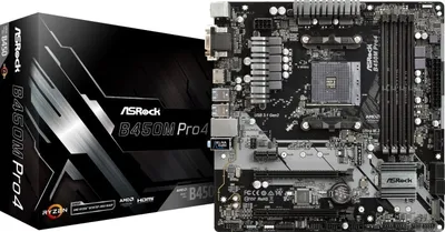 Immagine prodotto di ASRock B450M PRO4 - Scheda madre - micro ATX - Socket AM4 - Chipset AMD B450 - USB 3.1 Gen 1, USB-C Gen2, USB 3.1 Gen 2 - LAN Gigabit - Grafica integrata (CPU necessaria)