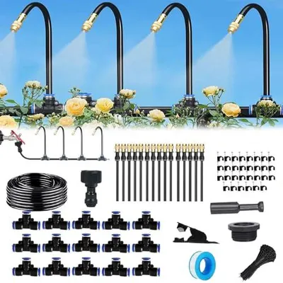 Produktbild von Automatisches Bewässerungssystem Garten 360 ° Automatische Bewässerung Schlauch, Nebelbewässerungskit, Einstellbare Düse, für Pflanzenbewässerung Garten und Balkontopfpflanzen im Freien (15M)