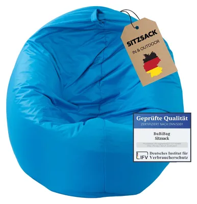 Produktbild von BuBiBag Sitzsack Erwachsene mit Füllung – 2in1 Sitzsack & Sitzkissen, Bean Bag Indoor Outdoor wasserfest | Königsblau 130 cm