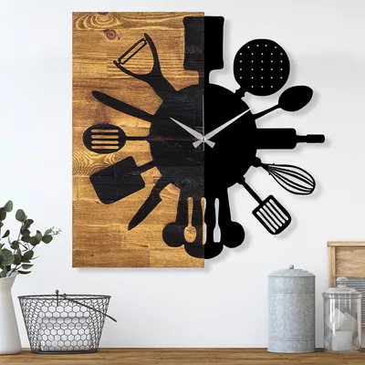Produktbild von Opviq, Wooden- TNL1132, Nussbaumfarbe,Schwarz, Wanduhren, 60 x 3 x 58 cm, 100% Holz (Dicke: 3 cm) / Metall