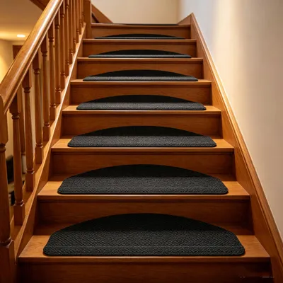 Produktbild von 15-tlg Treppenmatten  Selbstkleb Treppenmatten Stufenmatte 65x21x4cm Nadelvlies Halbrund schwarz